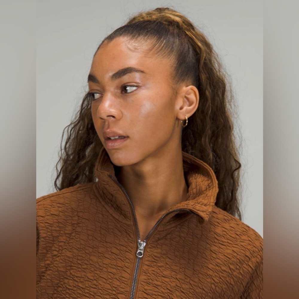LULULEMON RIPPLED FULL ZIP JACKET COPPER BROWN SIZE 8 FUNNEL NECK LIKE NEW - Picture 2 of 11